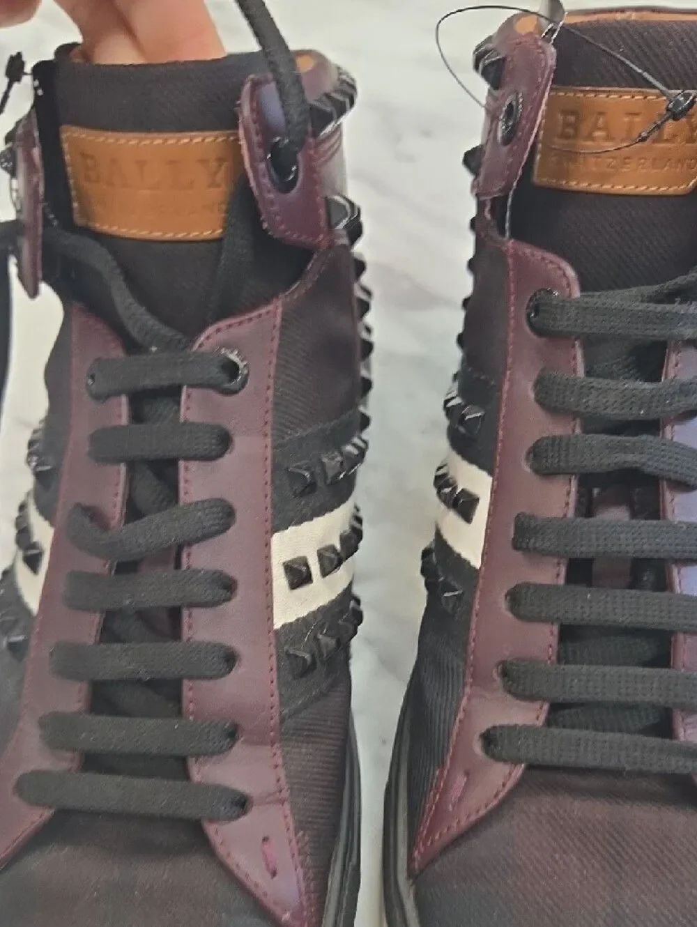 Bally Men's High-Top Studded Sneakers - Black and Burgundy